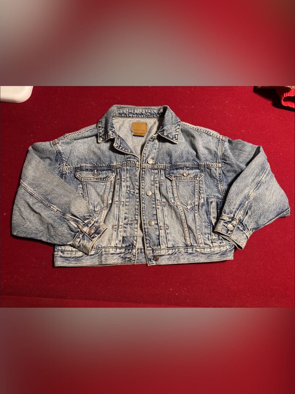 American Eagle Outfitters Cropped Light Blue Denim Jacket